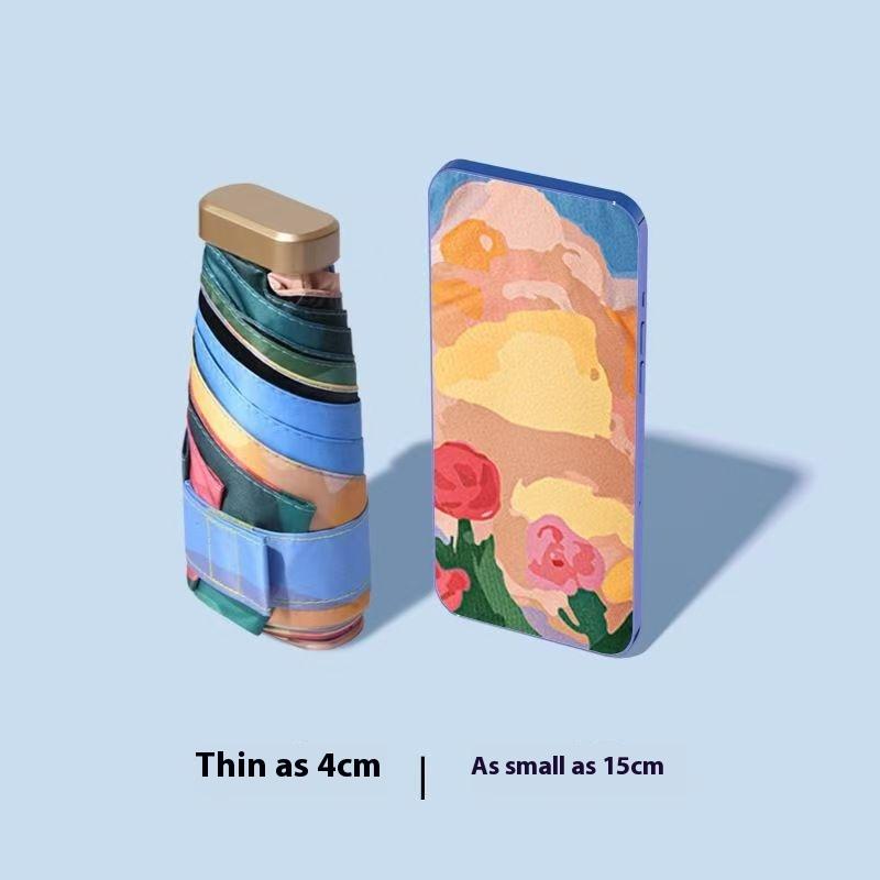 1 Piece Portable And Stylish Women's Sun Umbrella Sunscreen Parasol Outdoor Convinient Five Folding Umbrella With UV Protection
