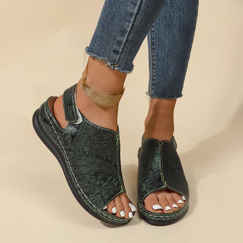 New new color after Velcro fish mouth sandals large size thick-soled wedge heel open-toed sandals women