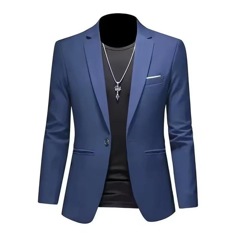 Men Solid One Button Slim Fit Casual Business Suit Blazer Jacket