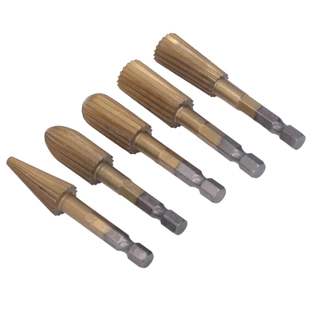 5Pcs Hex Shank Rotary File Set Double Cut 1/4 inch Shank Cutting Burrs High Speed Steel Metal Grinder Drill Bit