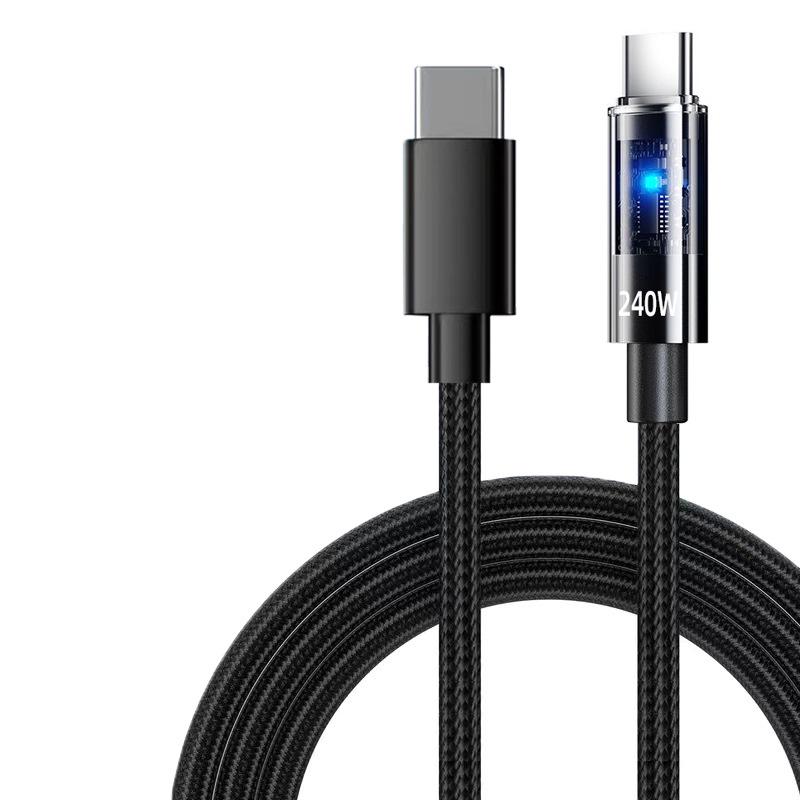 240W Fast Charging Dual Type-C Luminous Cable for Apple 15, 16 & Huawei Laptops - 6A Charging