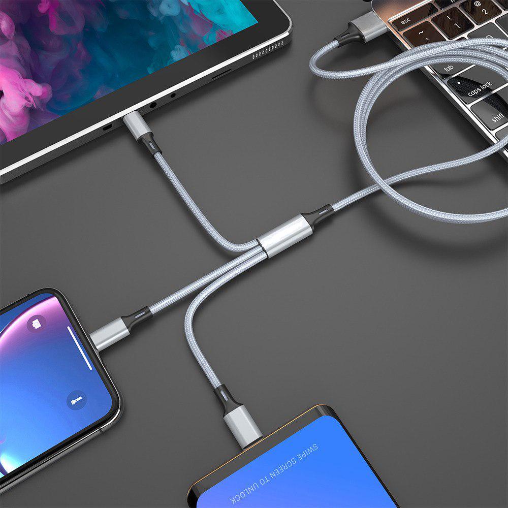QUEED USB-kábel 3 az 1-ben mobiltelefonokhoz, C típusú micro USB-vel az iPhone gyors töltéséhez