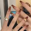 Secret Lives Translucent Brown Artificial Fake False with 3D Golden Studs and Golden Glitters Press On Nails 24 Pieces with Kit