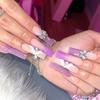 Purple French Tip Press-On Nails With Bow Design Sweet Style Self-Adhesive Nail Tips Women