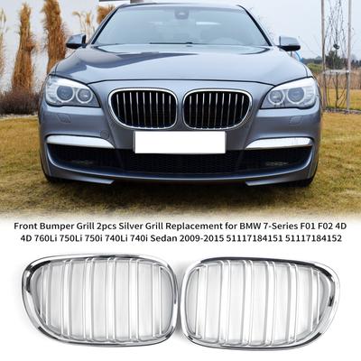 Frontstoßstangengrill, Kfz-Gitter, 2 Stück, silberner Grillersatz für BMW 7er F01 F02 4D 4D