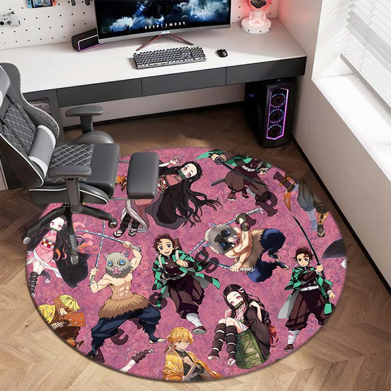 Classic Japanese-style Cartoon Demon Slayer Round Rug, Home Soft Decorative Anti-slip Yoga Mat and Chair Mat, Outdoor Floor Mat Carpet K24