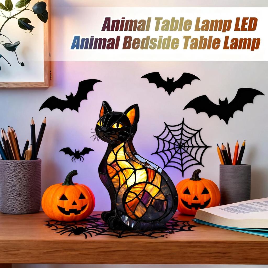 Animal Night Lights for Kids Cat Table Lamp Night Lights for Kids Resin Spooky Halloween Decorations for Christmas Birthday
