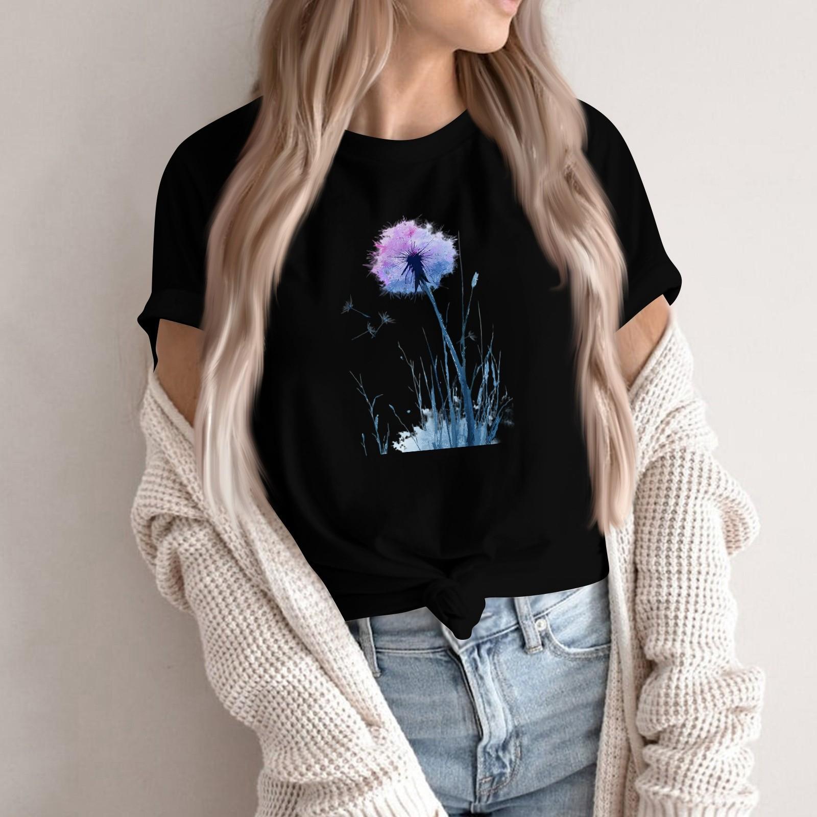 

Женская модная повседневная футболка-пуловер с принтом, круглым вырезом и короткими рукавами M чёрный