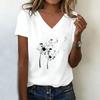 Fun Cat Flower T-shirt V-neck Casual Fashion T-shirt for Women