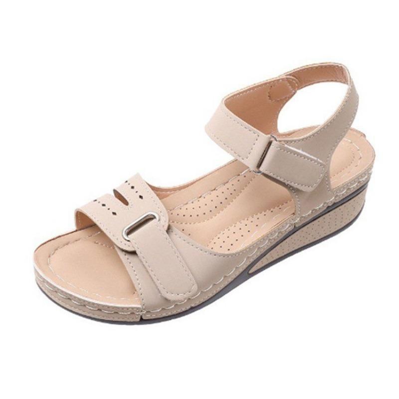 

Spring and summer new y flat bottom thick sole wedge heel sandals women s large size hollow Velcro sandals 43