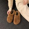 Baotou lazy person one foot half drag hair shoes women wear 2025 autumn and winter flat bottom warm piled thick hair slippers
