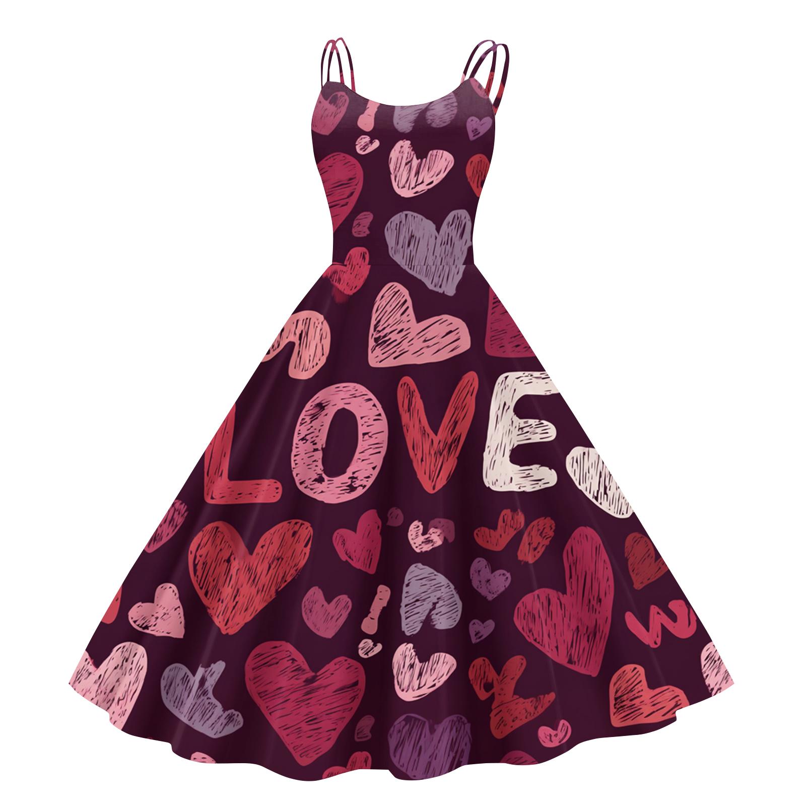 

Women s Casual Fashion Valentine s Day Printed Off-Shoulder Sleeveless Dress XL