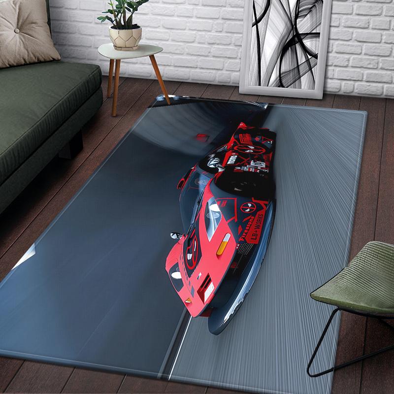 Racing Car Rug Multi-size Anti-Slip Polyester Carpet High-Definition Sport Car Print Modern Living Room Kids Game Room Decor Mat
