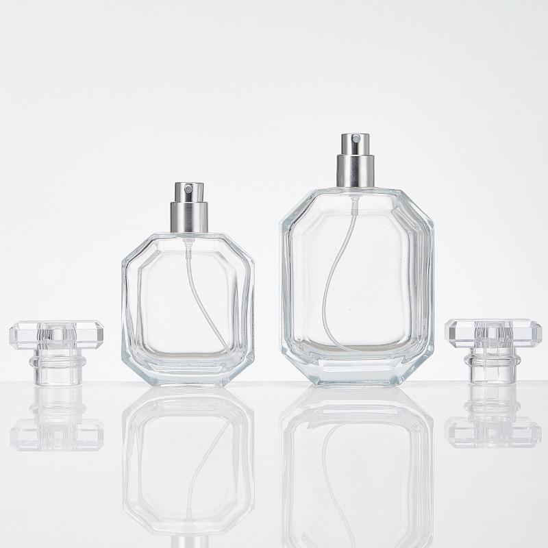 Elegant Transparent Rhombus Perfume Bottle – High-End Glass Spray, Portable for Decanting