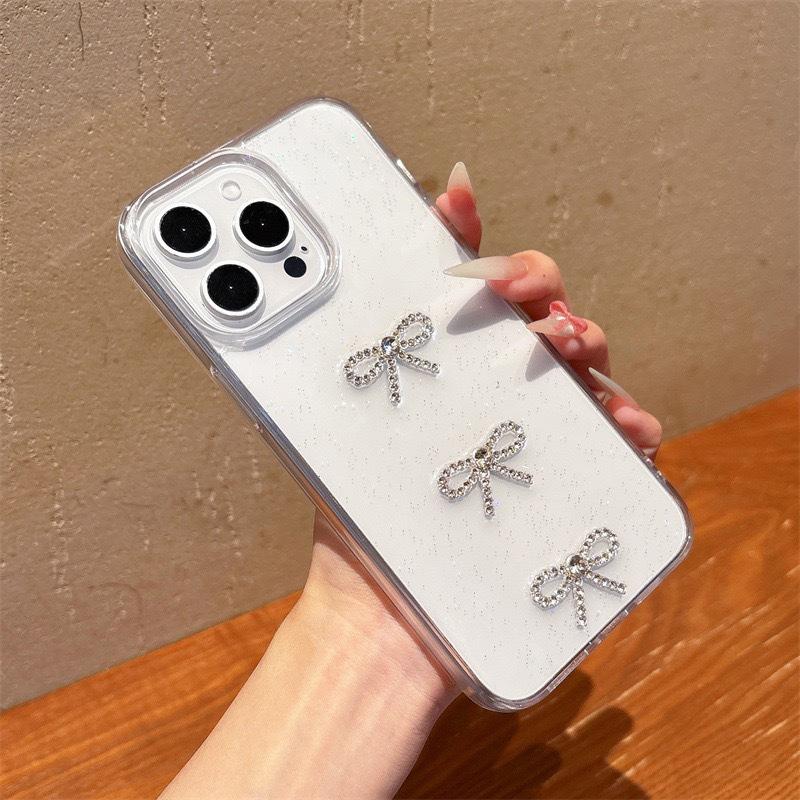 Transparent Drip Glitter Phone Case For Iphone16Promax Bow Apple 17 Fashion