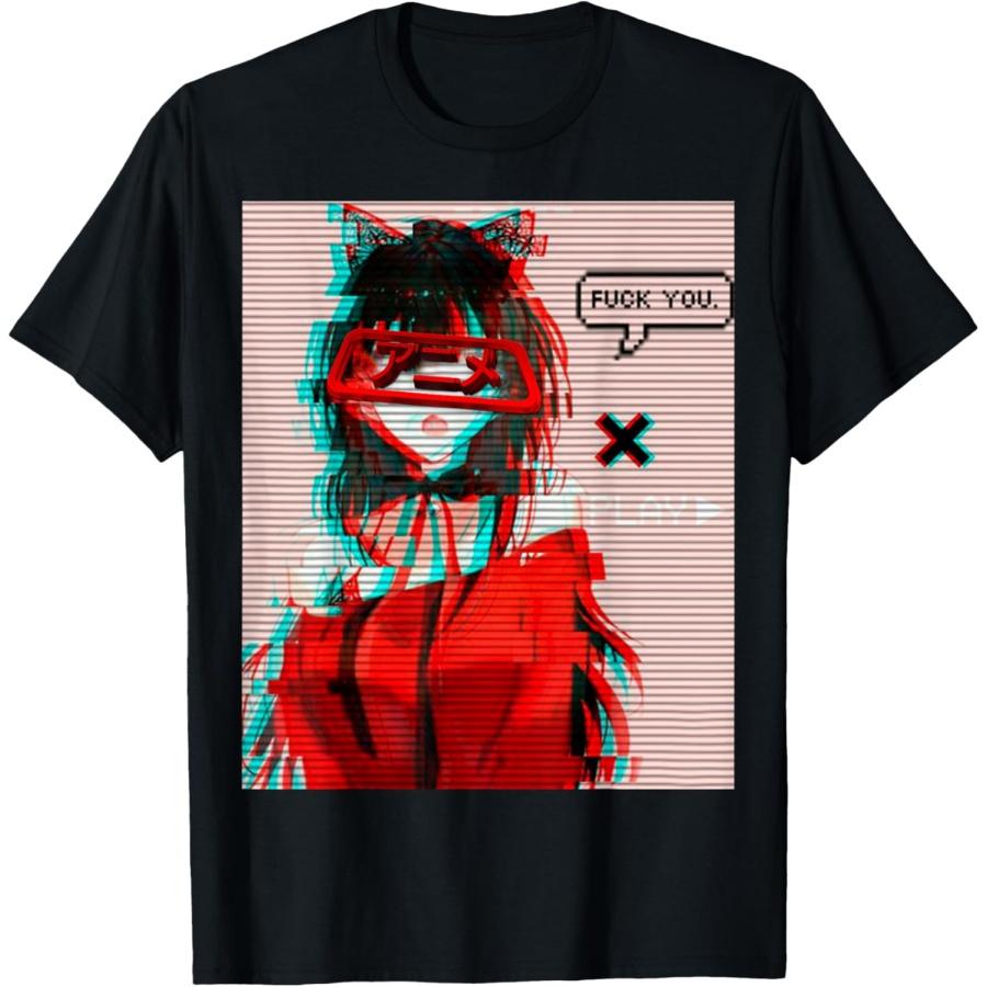 Эстетичная Vaporwave Японский Футуризм Футболка Аниме Ретро Хентай Футболка(6) XXXXXL чёрный