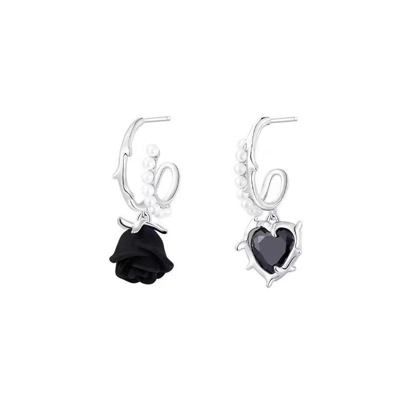 

Black asymmetrical love stud earrings women s sterling silver rose earrings niche design earrings earrings