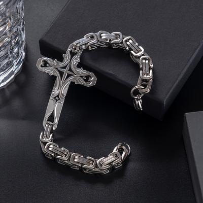 Pulsera de acero inoxidable gruesa y personalizada con cadena de 8 mm de grosor hecha a mano y cruz de emperador.