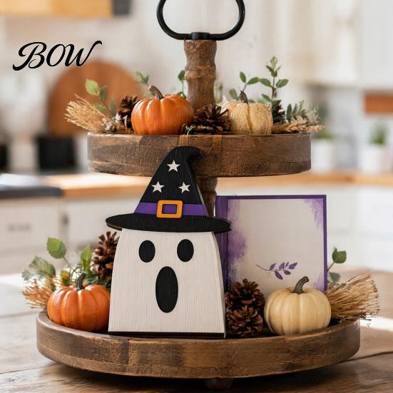 Holiday Home Accent Decor Halloween Wooden BOO Decoration for Tiered Trays, Creative Independent Boo Letter Blocks Solid Wood Tabletop Centerpieces