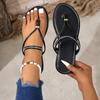 Plus Size Flat Slipper Women's Round Toe Lightweight Rhinestone Beach Sandal