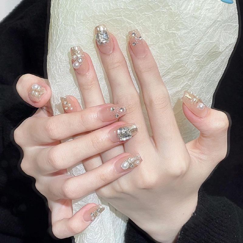 

Pearl Diamond Nail Art Stickers: Elegant Gold Glitter Nails Glue Type
