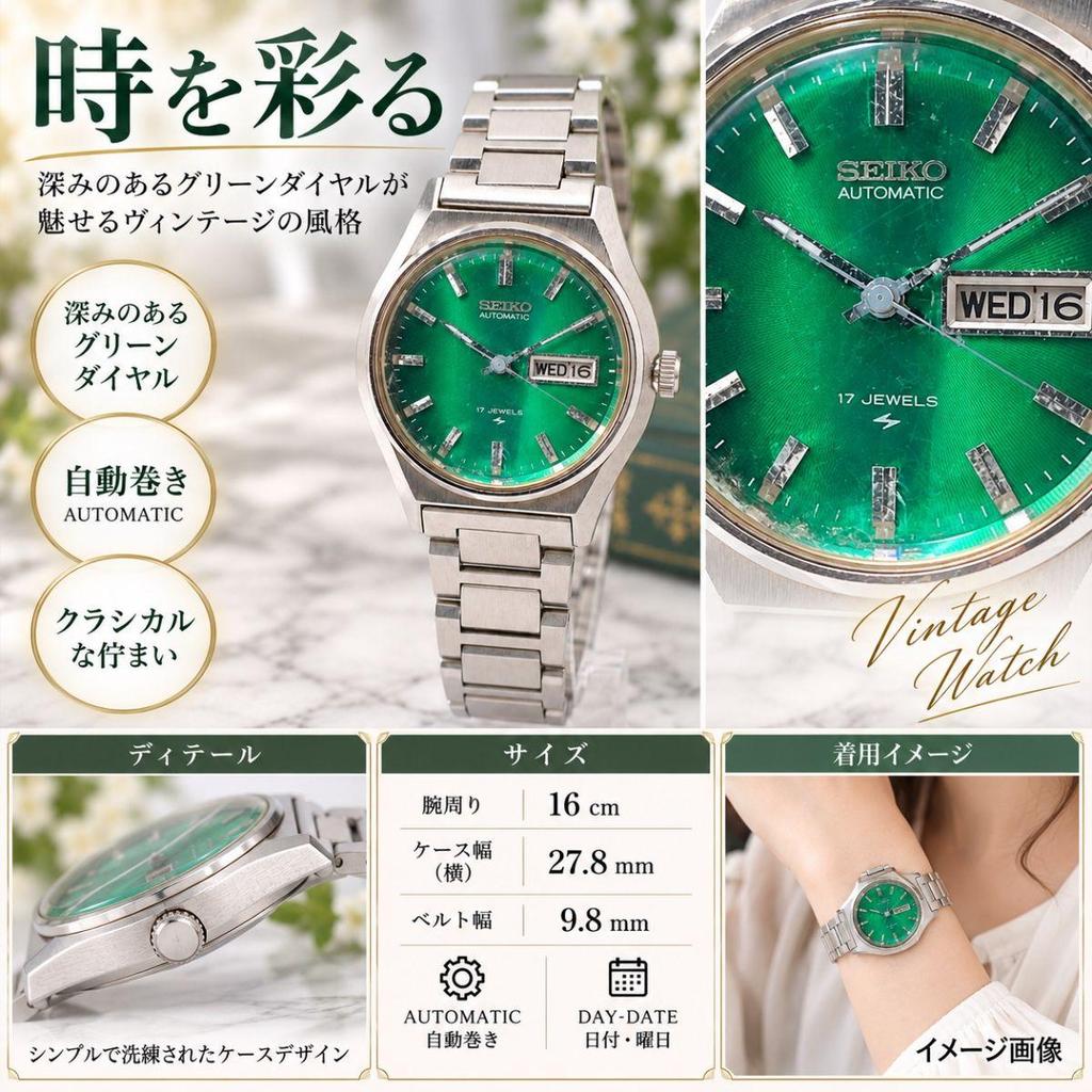 Used 549 SEIKO Seiko Ladies Watch Automatic Movement Day Date Green