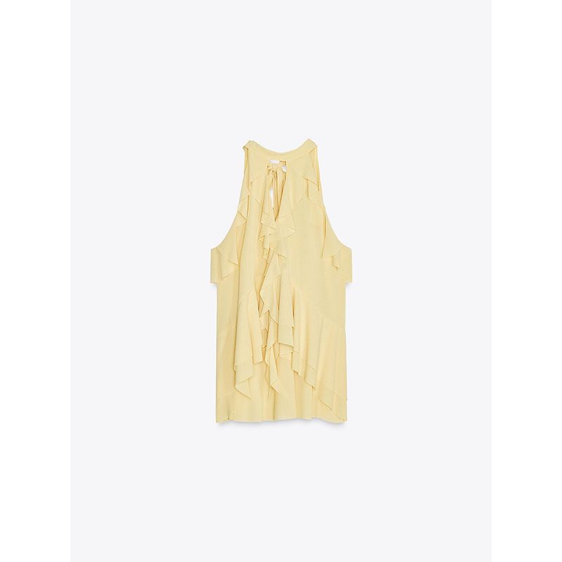 

Za 25 Summer New Women clothes Sleeveless Laminated Decoration Bow Hanging Collar Top 5039141 942 Light yellow XS