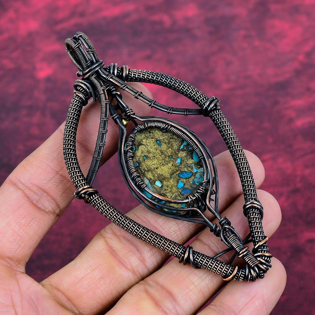 Tree Of Life Copper Chrysocolla Pendant Rainbow Moonstone Pendant Copper Wire Wrapped Jewelry