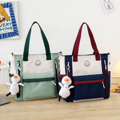 Contrasting Color Leisure Large-capacity Tutoring Bag, Junior and High School Students Book Bag, Hand Bag In Class, High-value Messenger Bag for Women