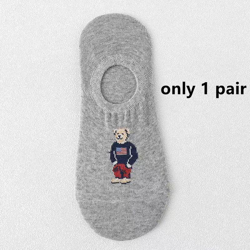 5 Pairs Unisex Men Socks Summer Designer socks Cartoon Bear Cotton Boat Socks Light Comfortable Sweat-absorbent Invisible Socks