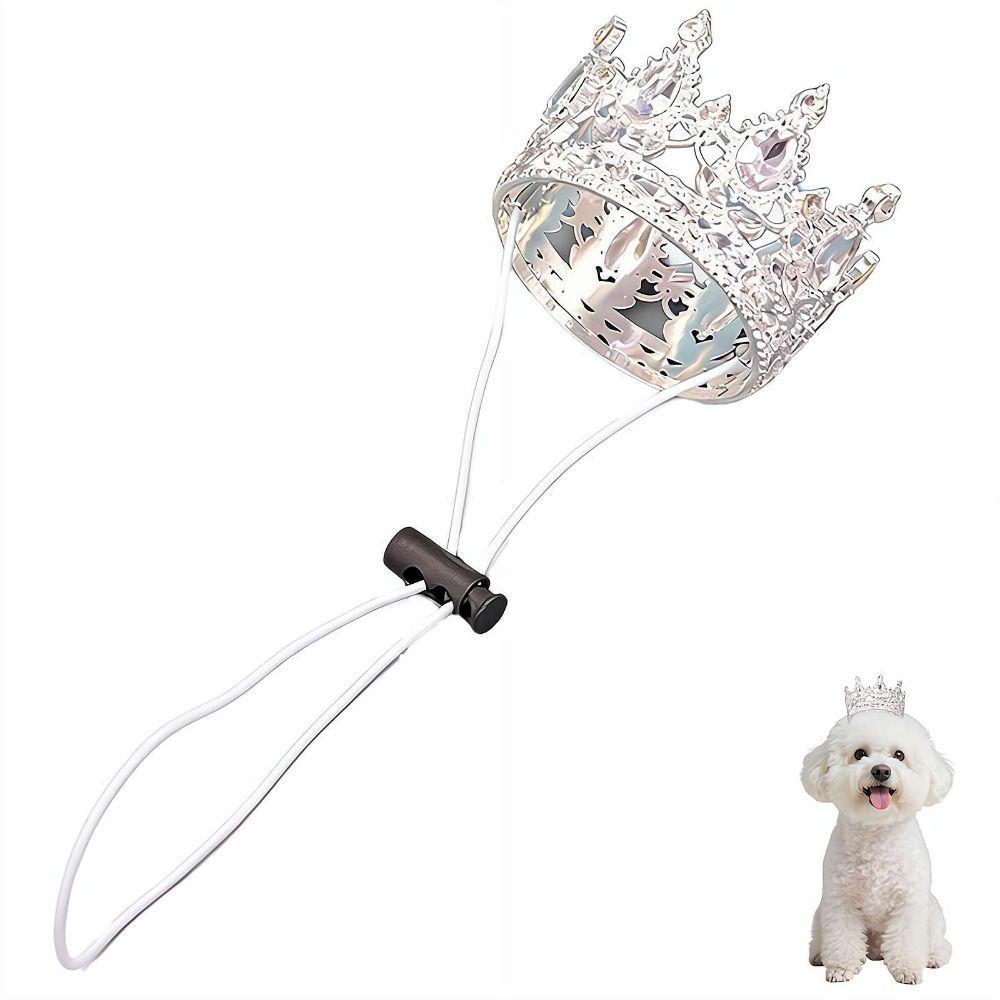 New Alloy Rhinestone Pet Crown Adjustable Cord Electroplated Sparkling Tiara Gold/Silver Pet Hats Costume
