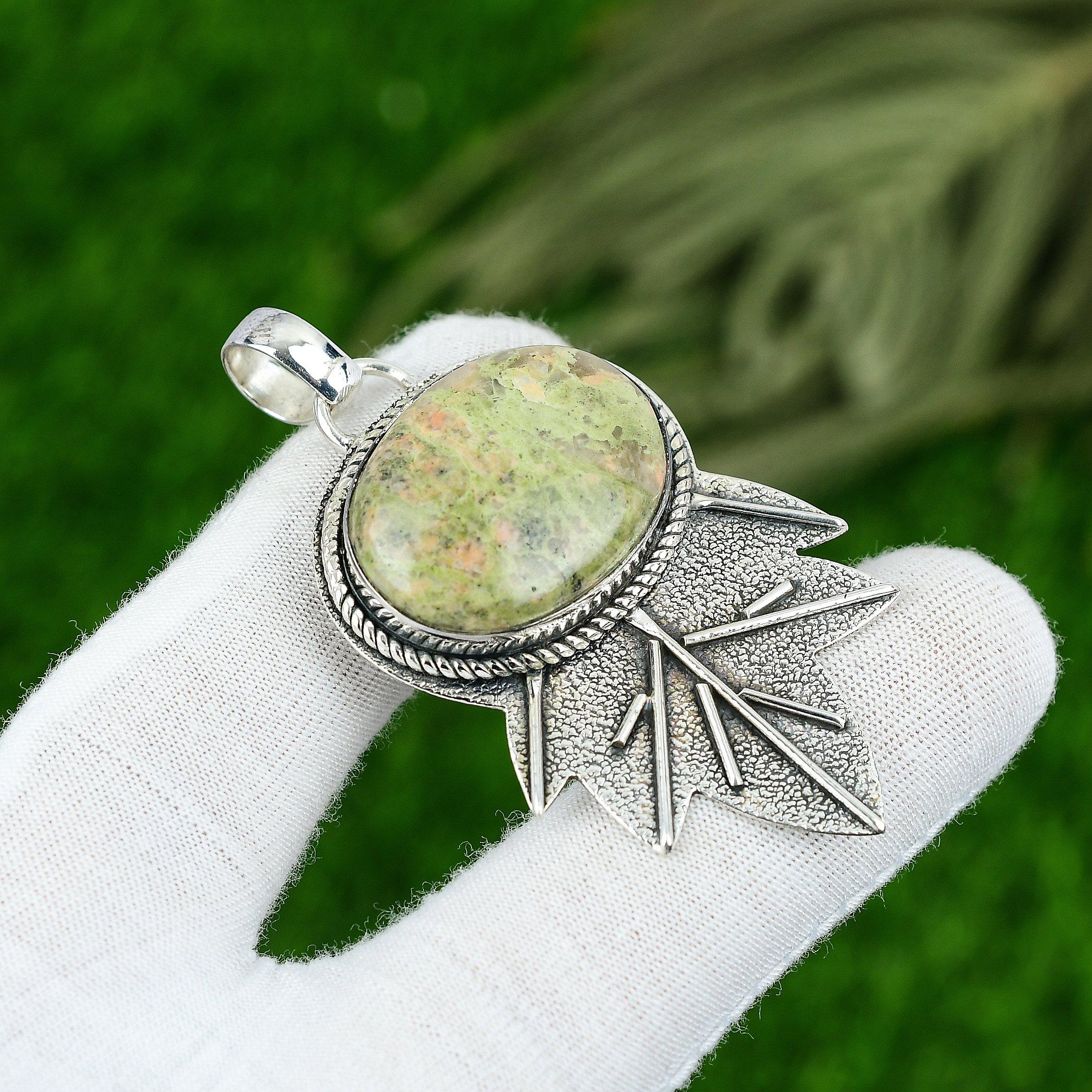 

Wedding Gift For Her 925 Sterling Silver Natural Unakite Gemstone Pendant