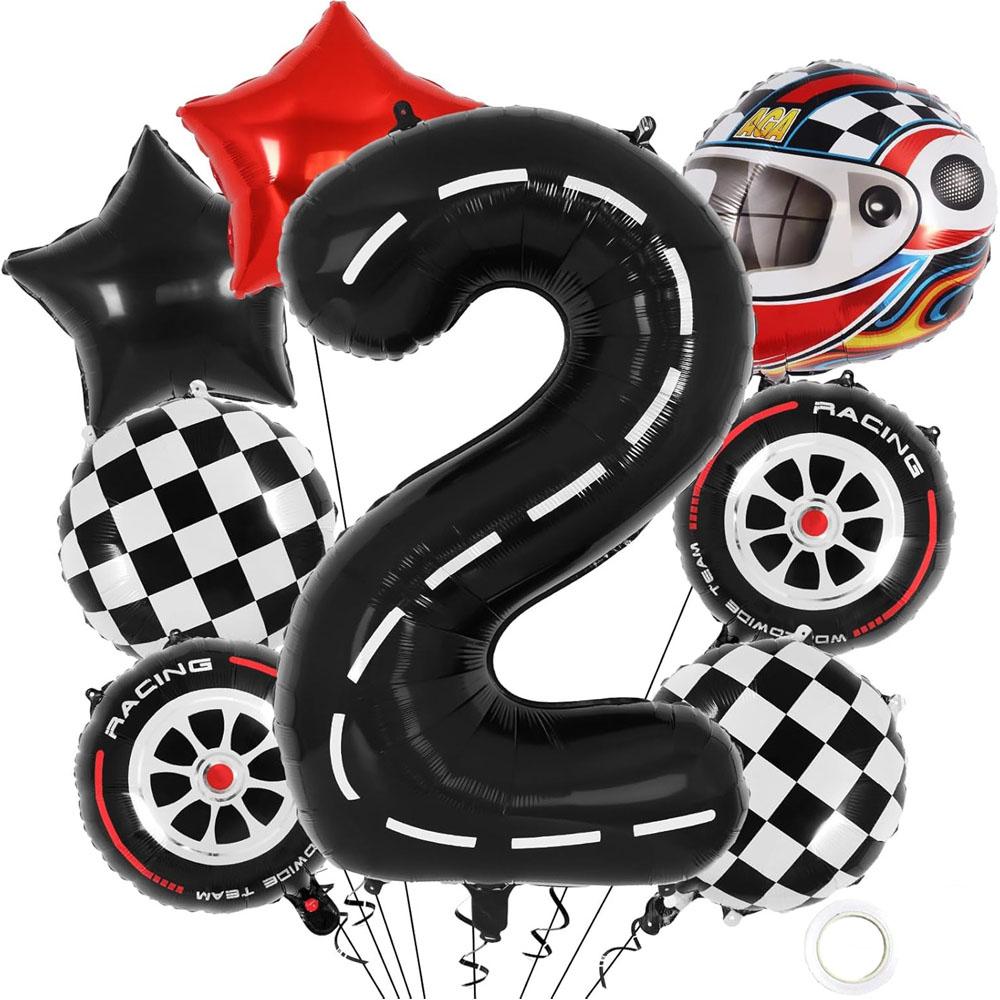 8Pcs Motor Helmet Balloon Wheel Tire Racing Balloons Birthday Decor Boys Race Car Dirt Bike Motorcross Hot Wheel Party Supplies