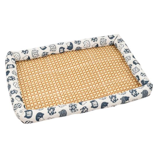 Pet Cooling Mat Summer Cooling Dog Bed Mat Washable Cooling Rattan Mat with Raised Edge Non-slip Bottom for Cats And Dogs