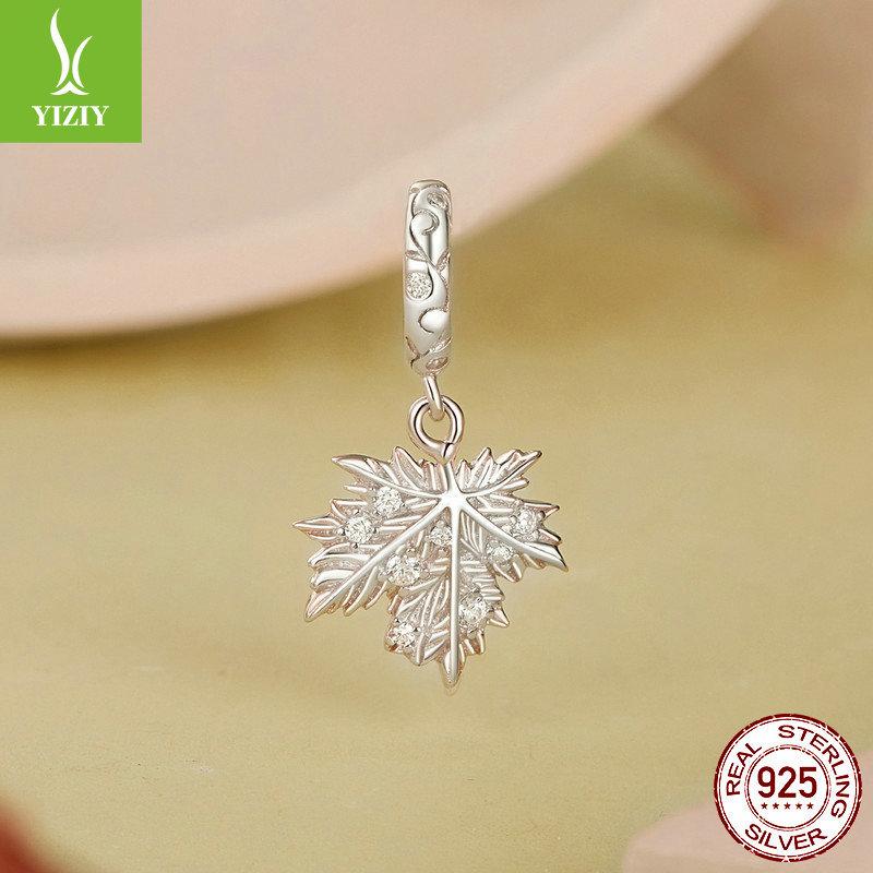 Chaîne Pendentif Feuille d'Érable Brillante DIY, Bracelet Romantique Feuille d'Automne Argent S925 Perlé