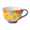Rustikale handbemalte florale Keramik-Frühstückstasse, 500 ml Fassungsvermögen, Kaffeetasse mit buntem floralem Muster, Haushaltsmilchtasse