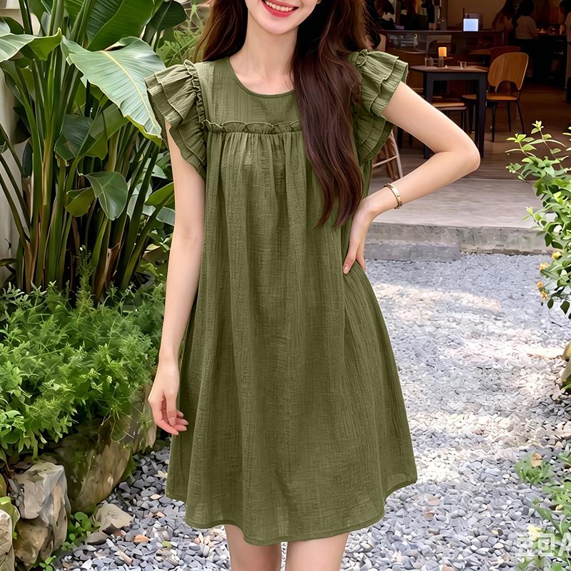 ZANZEA Women Casual Round Neck Solid Color Loose Short Sleeve Dress M