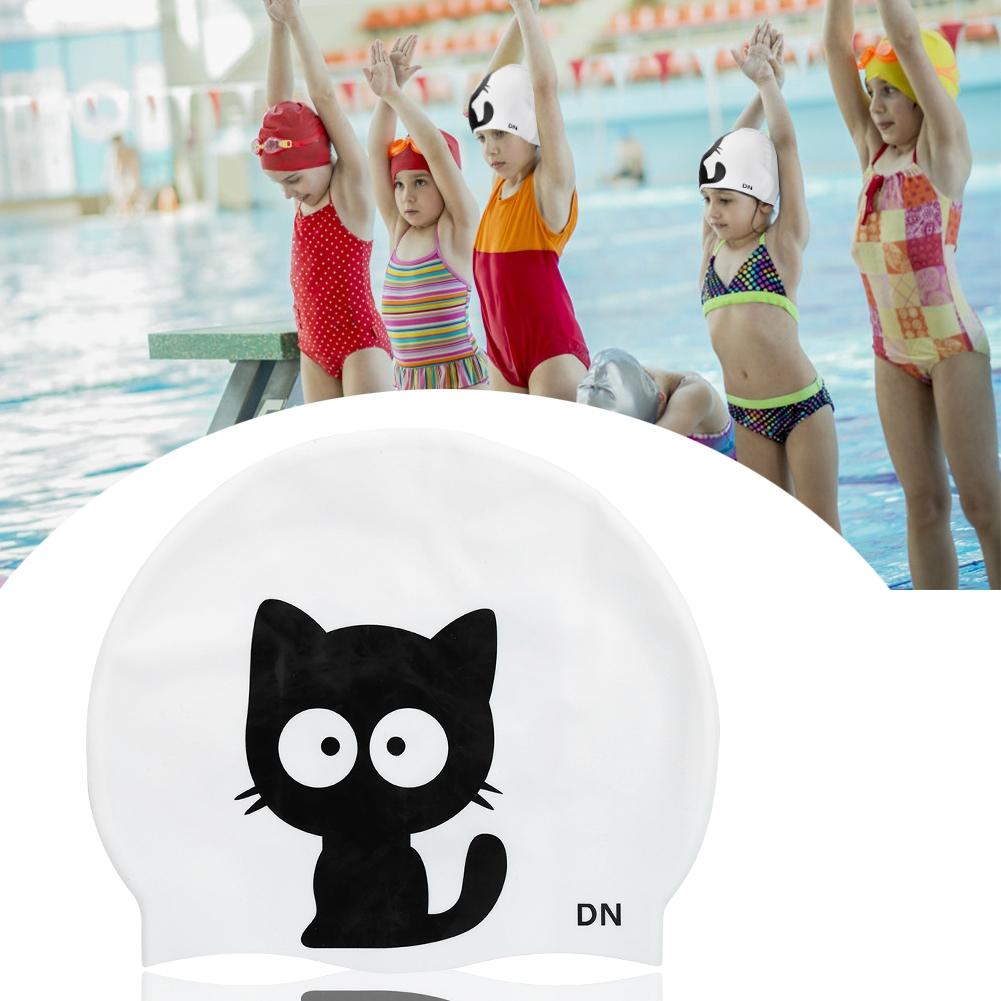 Unisex Cartoon Children Universal Cute Silicone High Elasticity Sports Swimming Cap(Cat)