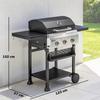 Gasgrill 9 KW 3 Brændere BBQ Grillvogn Rustfrit Stål inkl.. Sammenklappeligt sidebord Krydderistativ Nedre hylde 6 kroge