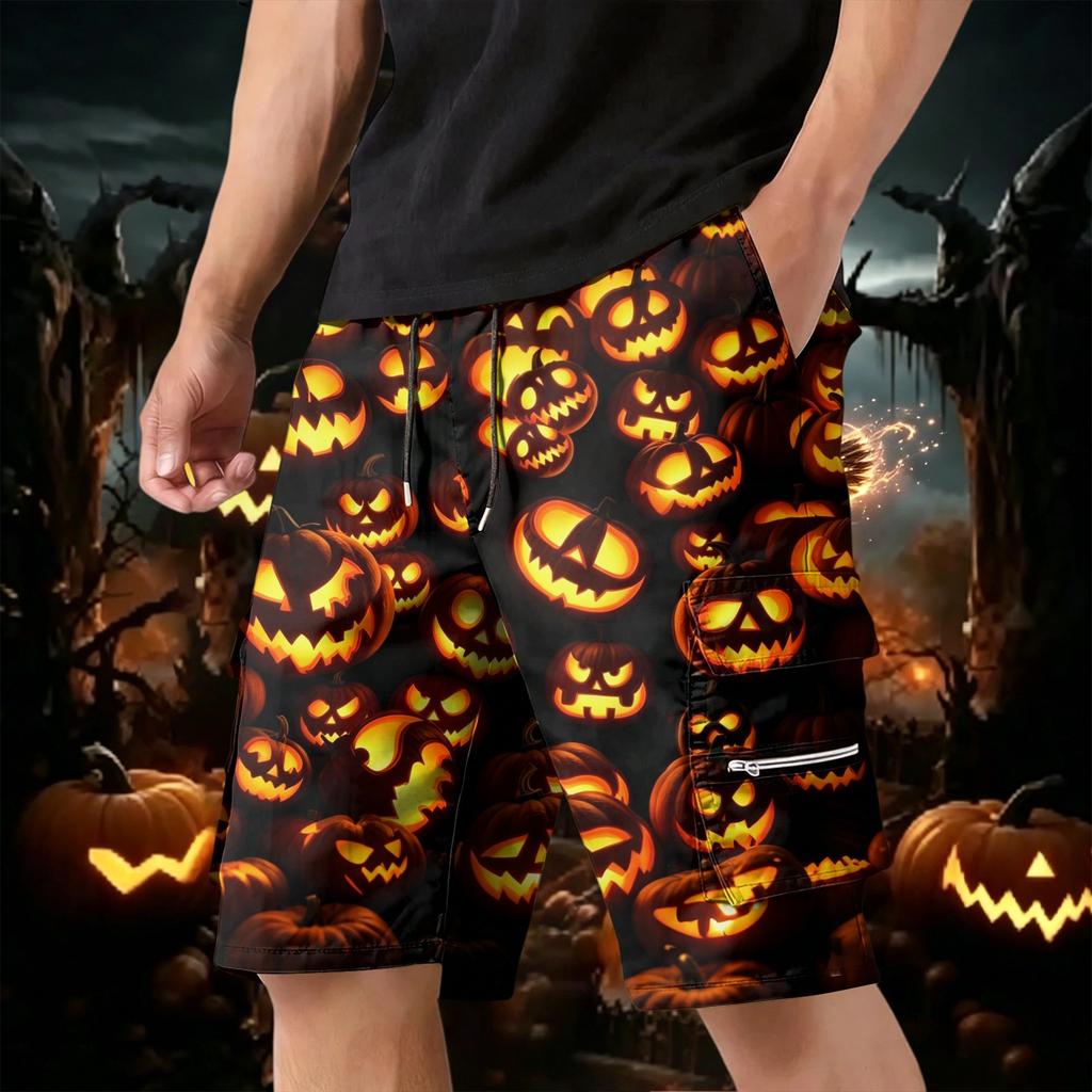 Men's Halloween Cargo Shorts Multi-Pocket Drawstring Casual Workout Shorts