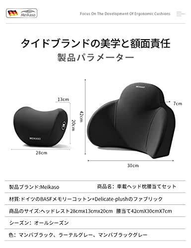 Meikaso Car Lumbar Support Cushion, Backrest Cushion, Memory Foam, Fashionable Car Headrest, Car Neck Pillow, Lumbar Support, Car Neck Pad, for Long D