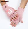 Botvotee Black Gloves Fingerless Gloves Women Winter Women Arm Warmers Knit Y2k Accessories Fashion Pink Love Cute Arm Sleeve