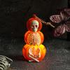 Halloween Craft Activity Supplies Pumpkin Lantern, Spooky Lighted Skeleton Statue, Resin Indoor Outdoor Festival Decor for Porch Table Window