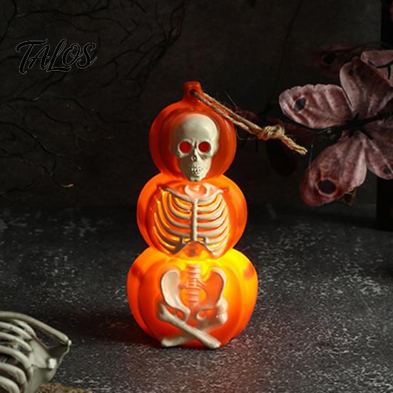 Halloween Craft Activity Supplies Pumpkin Lantern, Spooky Lighted Skeleton Statue, Resin Indoor Outdoor Festival Decor for Porch Table Window