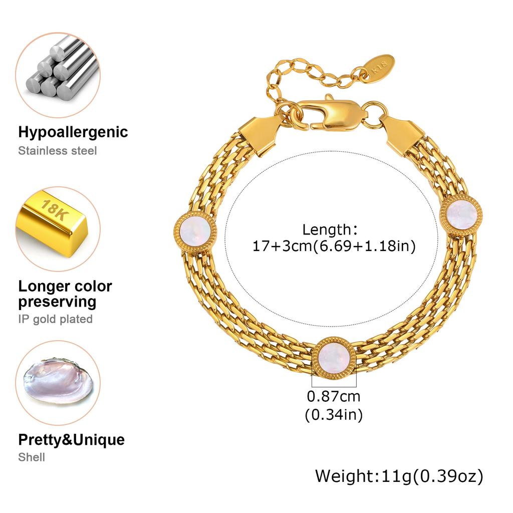 Chic Mesh Strap White Shell Bracelet,Gold Plated Stainless Steel Women's Bracelets,Fashion Waterproof Jewelry Gifts