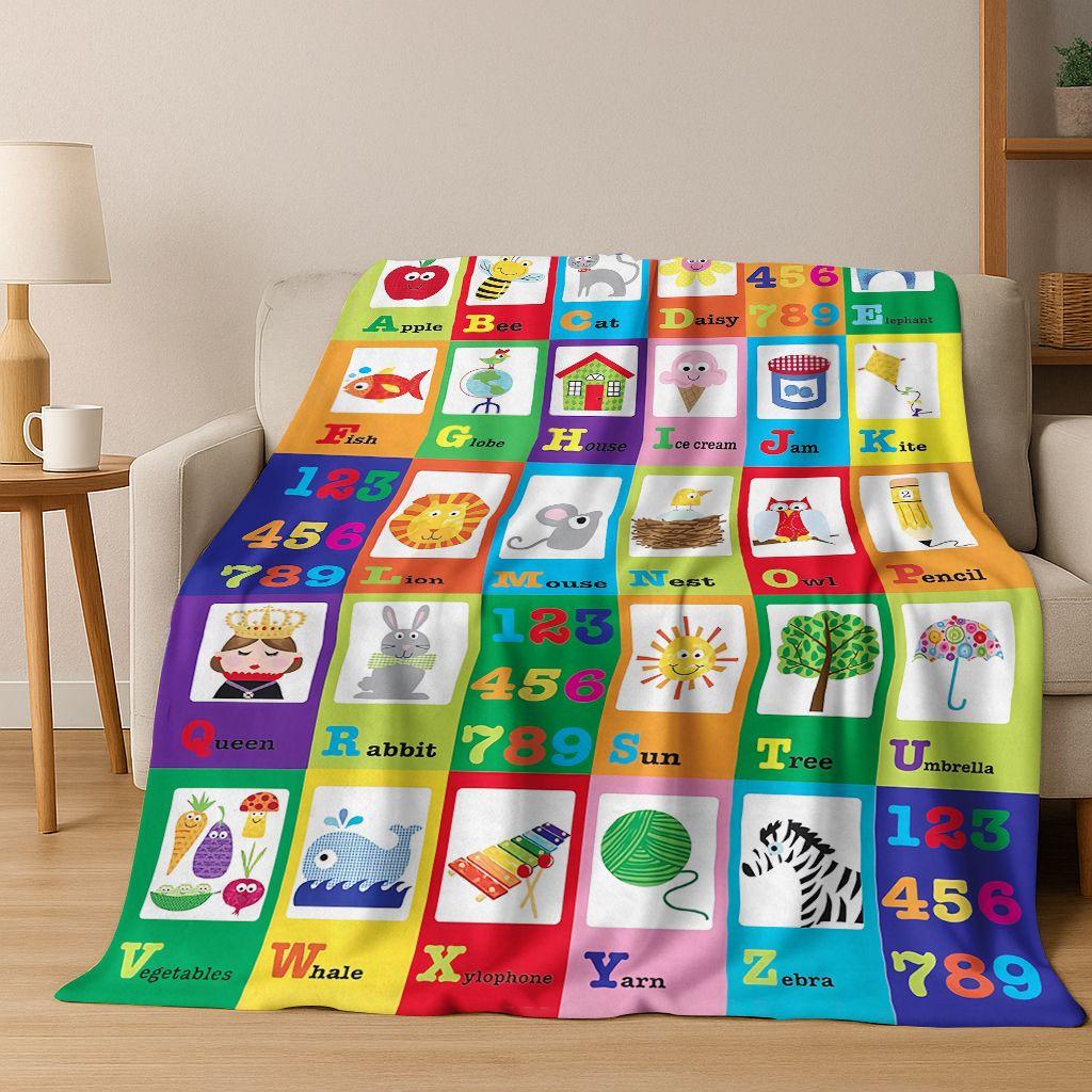 ABC Animal Alphabet Cartoon Early Educatio Children Flannel Blanket,Cozy Soft Throw Blanket for Home Bedroom Bed Sofa Cover
