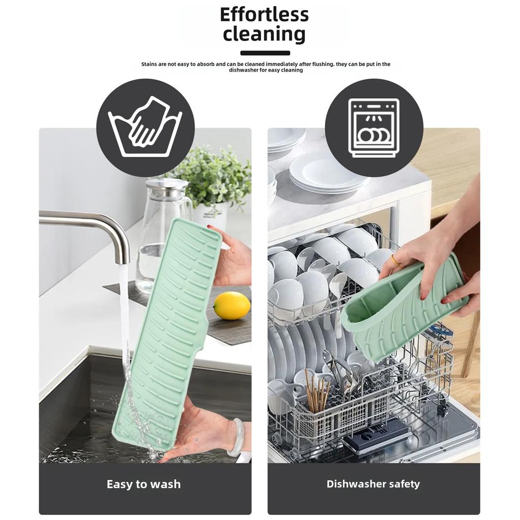 Kitchen Sink Splash Guard-Silicone Draining Mat Around Tap Draining Pad Behind Faucet with Lip Drip Catcher Sink Protector Mat
