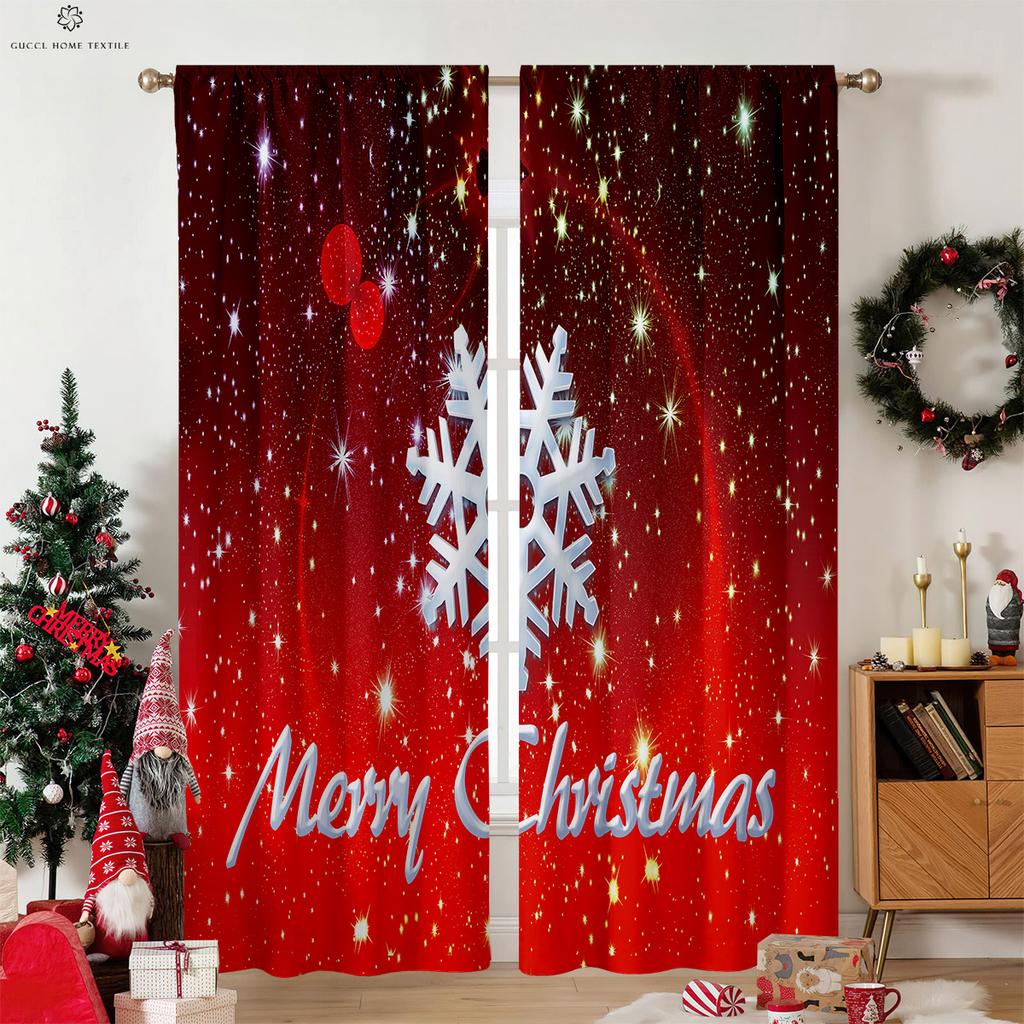 Perdele de Crăciun cu Imprimeu Fulg de Nea și Elan cu Aspect de Lemn, Perdele Decorative în Stil Retro Country pentru Dormitor, Living, 2 Buc.