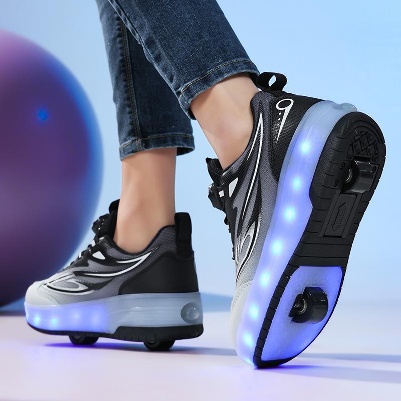 Scarpe da Skate per Bambini con Luce LED Sneakers Luminose Scarpe a Due Ruote per Ragazzi Ragazze con Ricarica USB