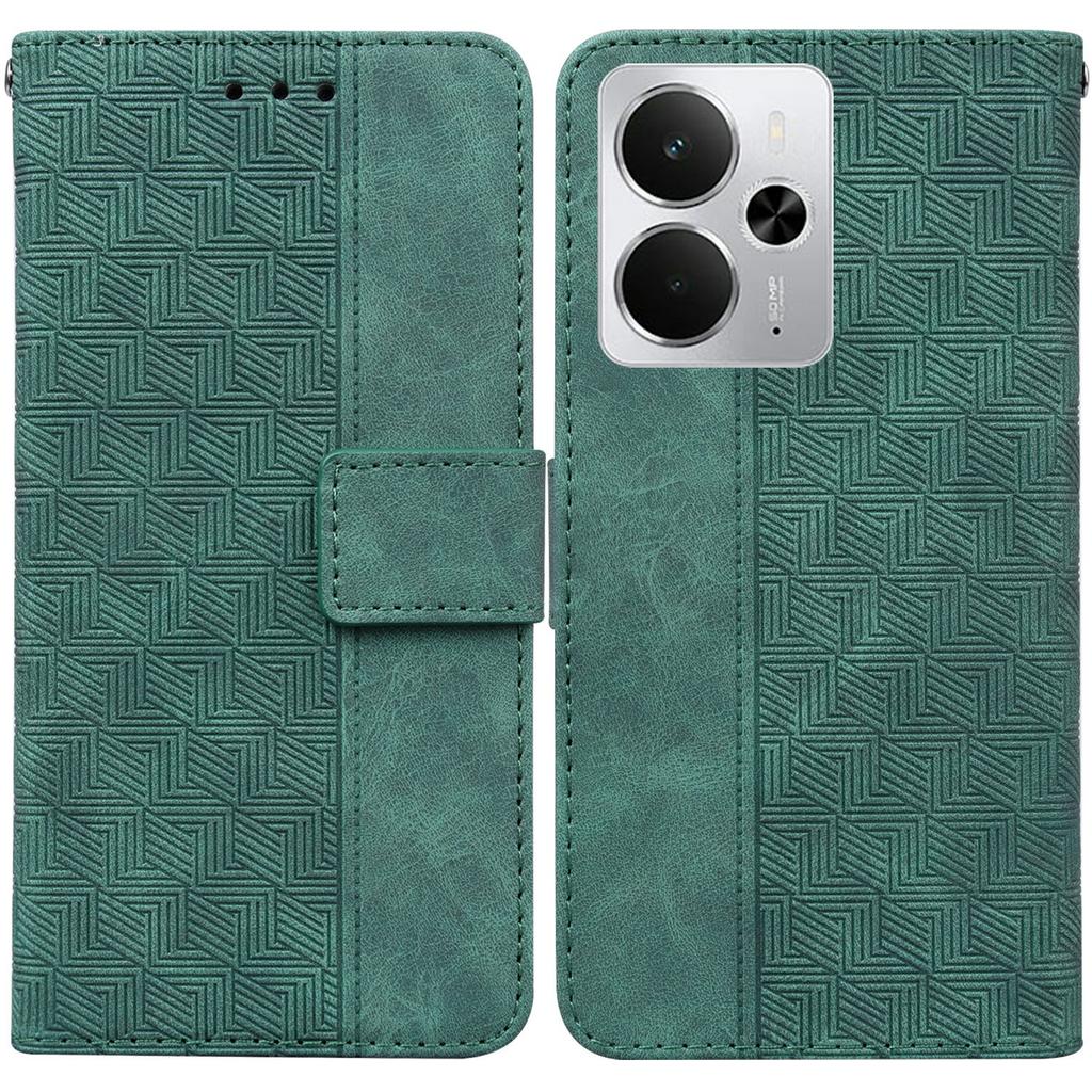 For Realme 14 5G Case Geometry Pattern Leather Wallet Phone Cover with Wrist Strap